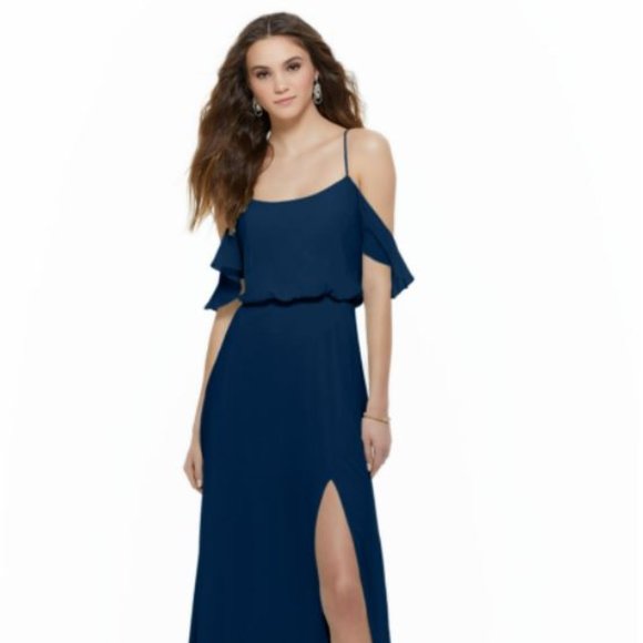 Mori Lee Dresses & Skirts - Chiffon Bridesmaid Dress with Adjustable Straps, Sapphire, Size 14
